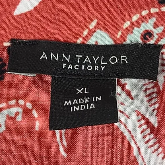 Ann Taylor Muted Red Clay Paisley Patterned Cotton Blend Bell Sleeve Top Size XL - Picture 11 of 12
